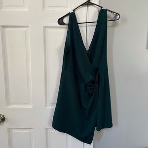 Green wrap dress.